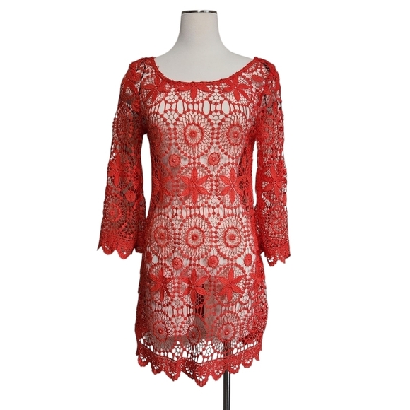 H&M COACHELLA DRESS ORANGE CROCHET STYLE COVER UP SZ M - Picture 6 of 10